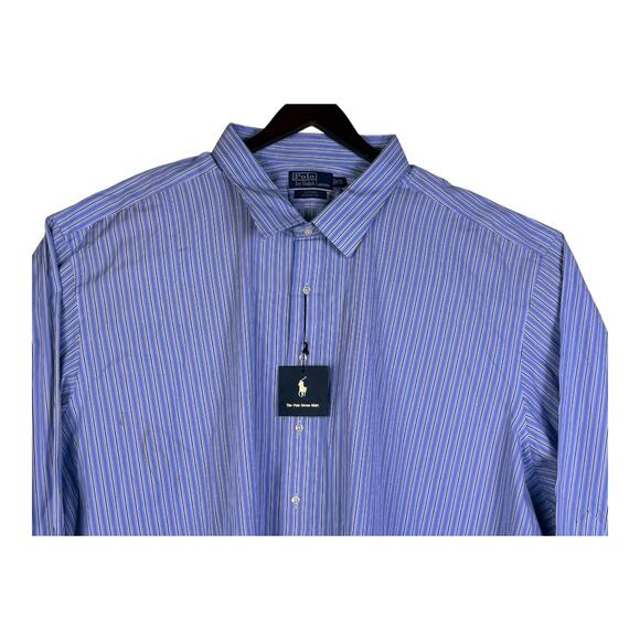 NWT Polo Ralph Lauren Durham Button Down Shirt 23 34/35 4XB Blue Vertical Strip - Picture 3 of 15